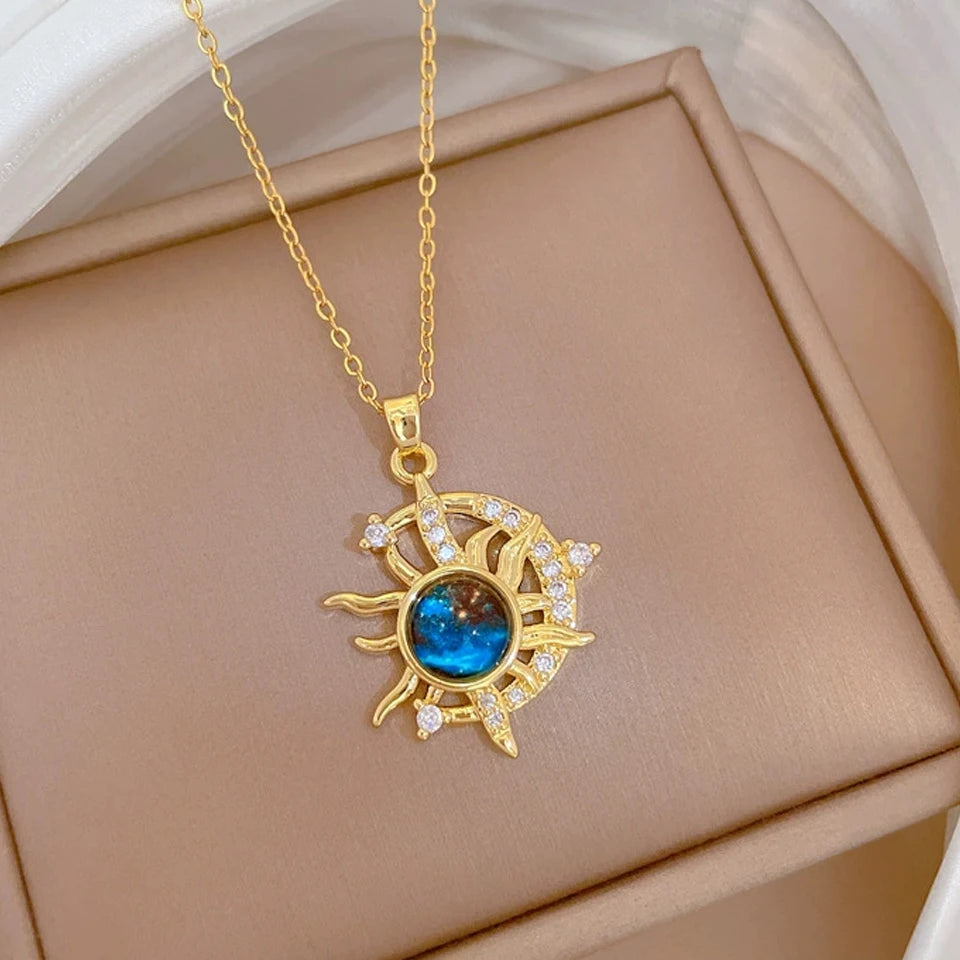 Light Luxury Titanium Steel Star Series Planet, Moon & Astronaut Pendant Necklace