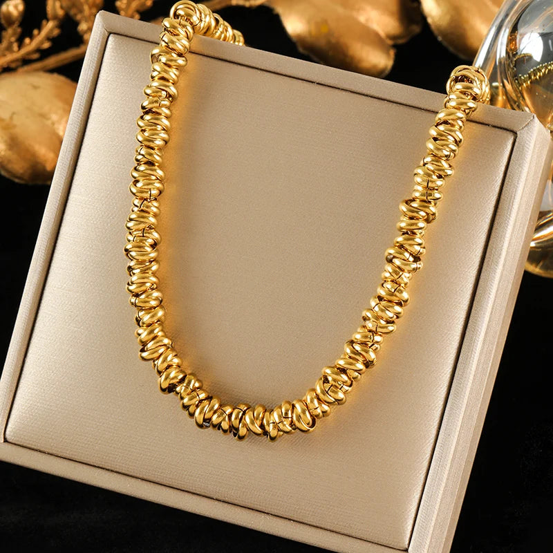 EILIECK 316L Stainless Steel Waterproof Chain Necklace Minimalist Metalic Texture 18K PVD Plated Collar Necklace Jewelry Gift