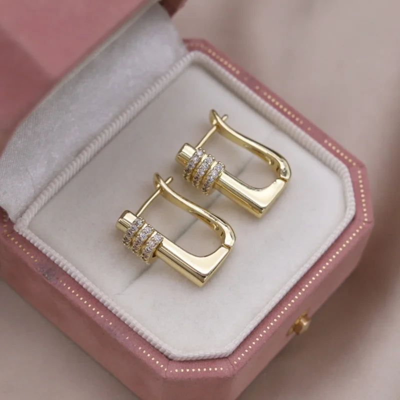 French Two-Tone Geometric Water-Drop Zircon Earrings