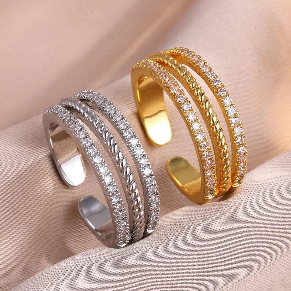 Luxury Elegant 3-Layer Full Paved Zircon Adjustable Statement Ring