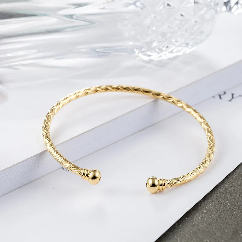 ENSHIR Silver-Color Waterproof Simple Cuff Bangle Bracelet