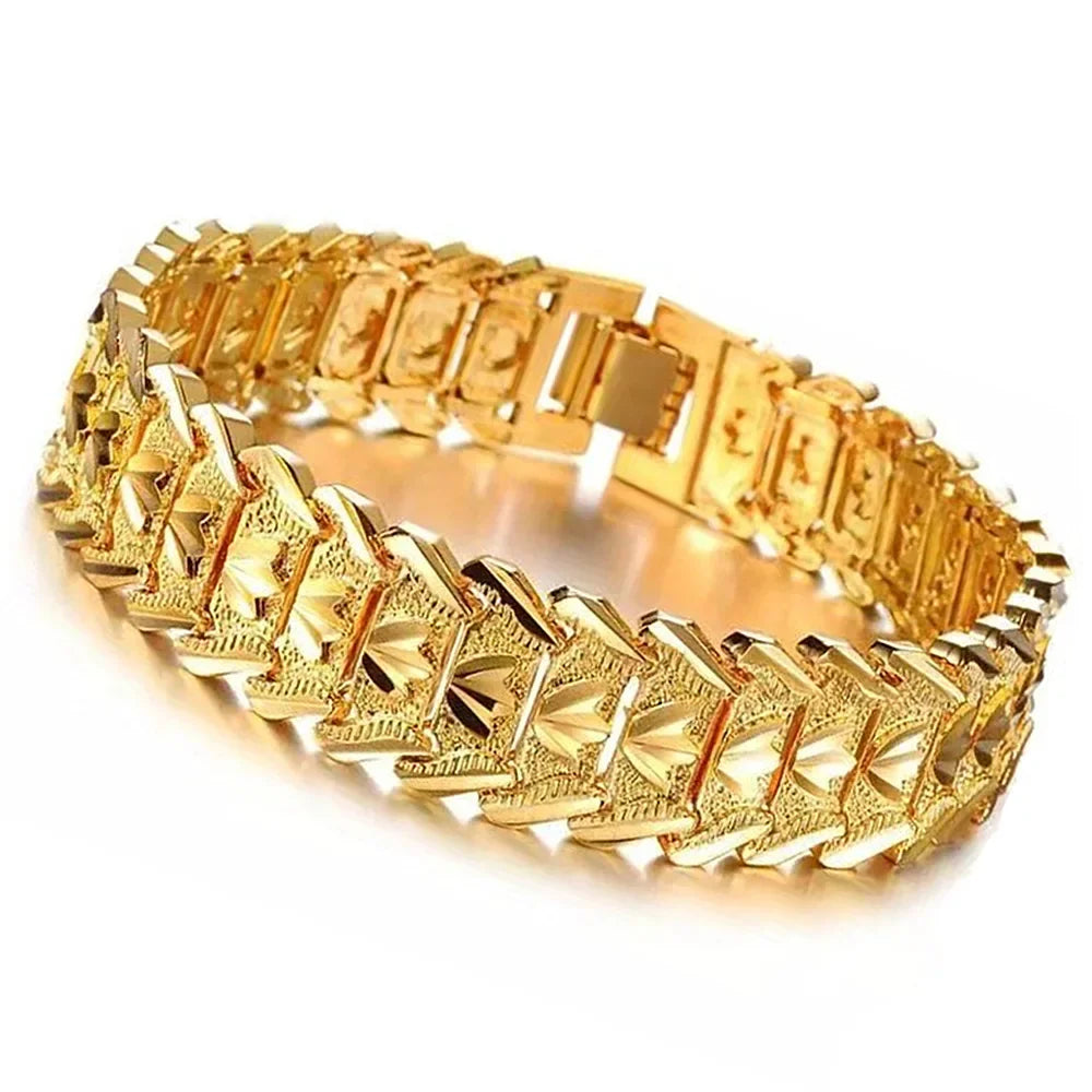 Retro European Coin Gold-Plated Wide Watch Chain Bracelet