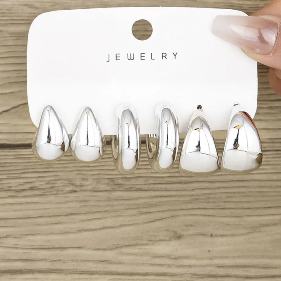 Smooth Gold Waterdrop Hoop Earring Set 6pcs