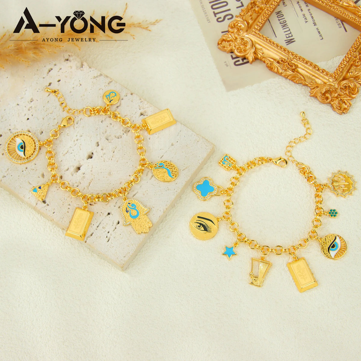 Arabic Fashion Italian Gold Plated Charm Bracelet