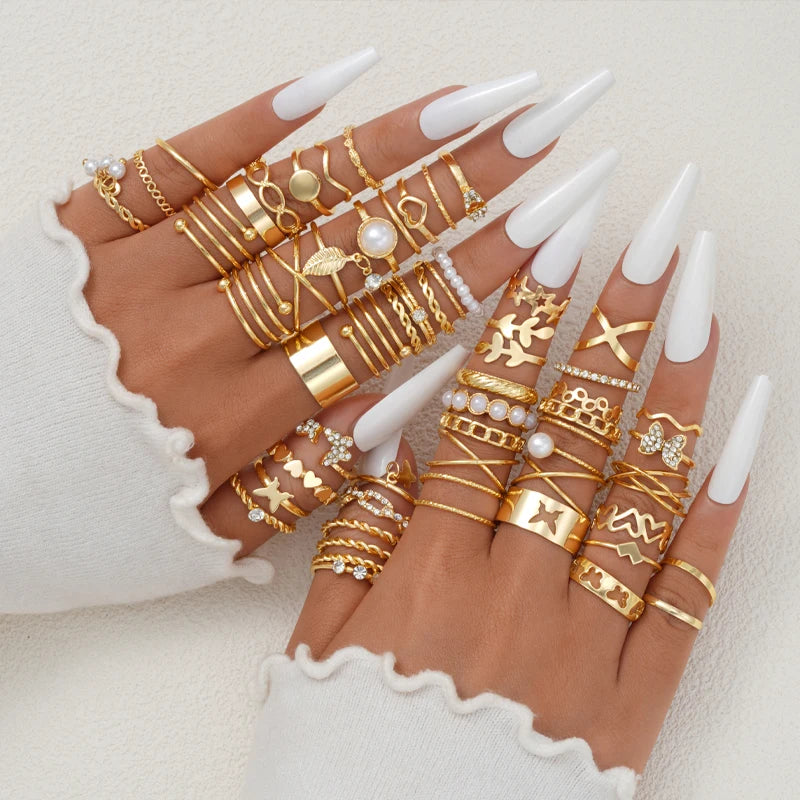 Vintage Gold Plated Mixed Motif Ring Set 58PCS/Set