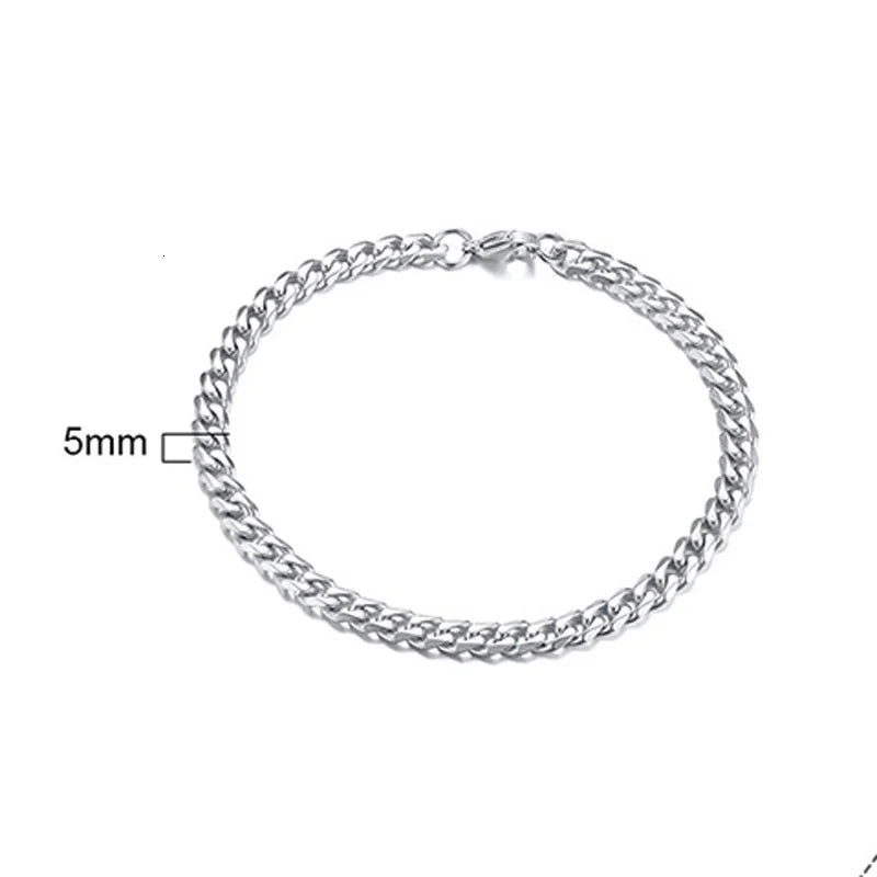 Stainless Steel Chain Bracelet Women, 3mm to 9mm Curb Cuban Chain Bangle Gold Color Unisex Wrist Stackable Jewelry