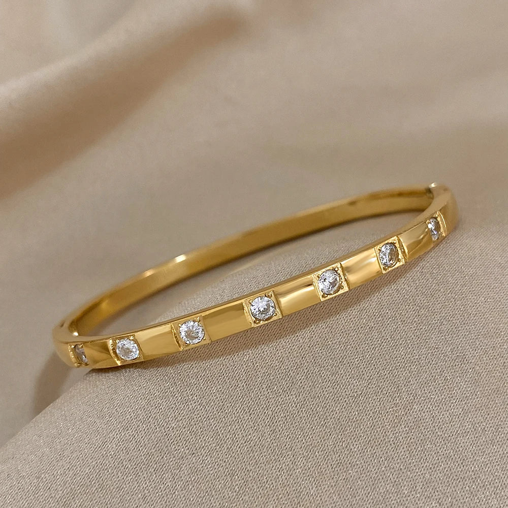Greatera Trendy Gold Plated 316L Stainless Steel Bangles Bracelets for Women Delicate Cubic Zirconia Bracelet Party Jewelry 2024