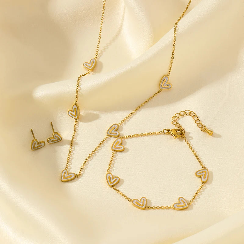 EILIECK 316L Stainless Steel Creative Heart Necklace Bracelet Earrings Set For Women Fashion Gold Color Waterproof Jewelry Gift