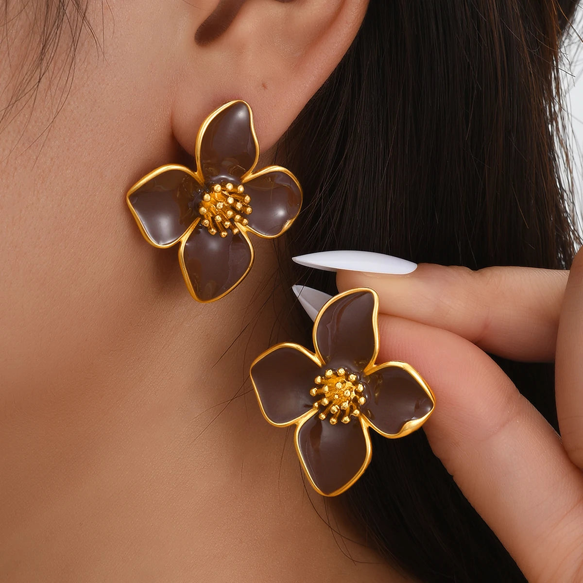 Vintage Enamel Floral Stud Earring Set 6Pcs/Set