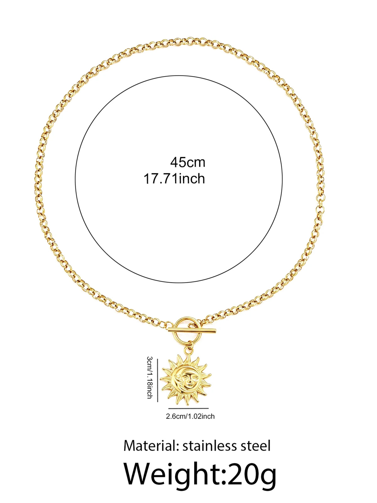 Stainless Steel Sun Pendant Necklace, Retro OT Clasp Choker, Gold Color Minimalist Jewelry for Women, Daily & Festival Wear
