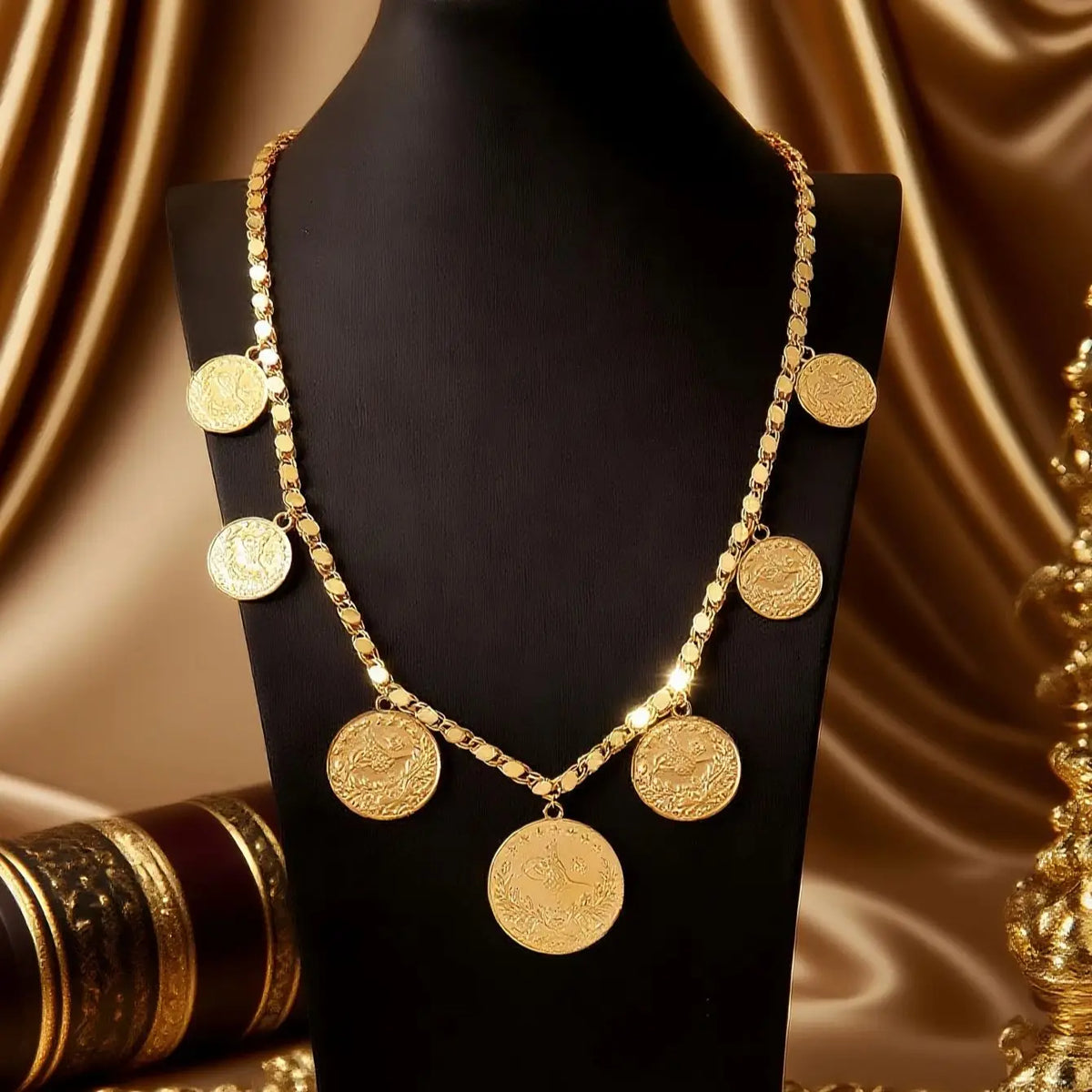New Turkish Coin Necklace Gold Plated Handmade Chain Ethnic Arabic Wedding Jewelry for Bride Collares Para Mujer Women Gift