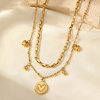 woiwoi Stainless Steel Necklace Luxury Exquisite Peach Heart Double Layer Bone Chain Ladies Jewelry Birthday Anniversary Gift