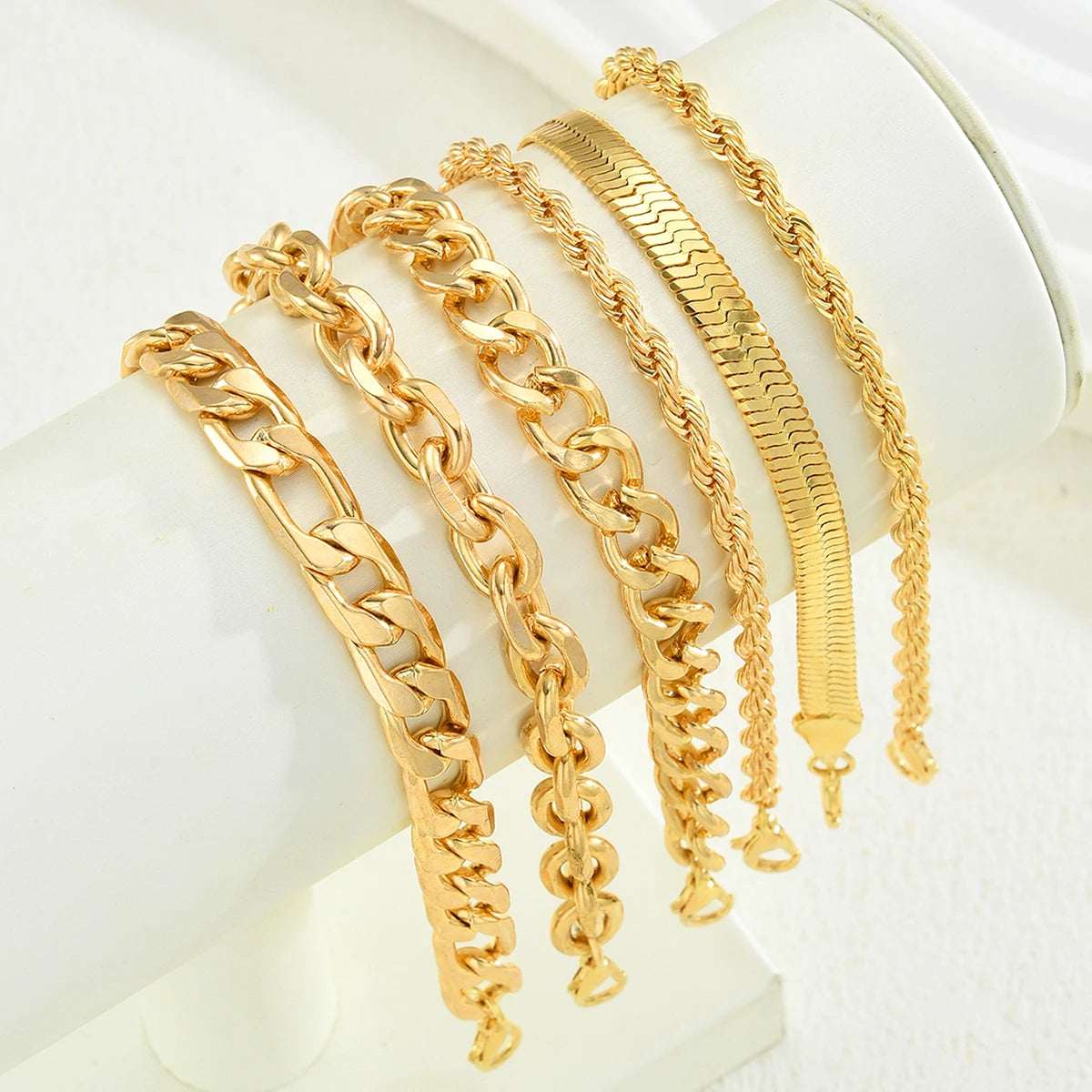 6Pcs Simple Punk Gold Chunky Multi-Layer Link Chain Bracelet Set