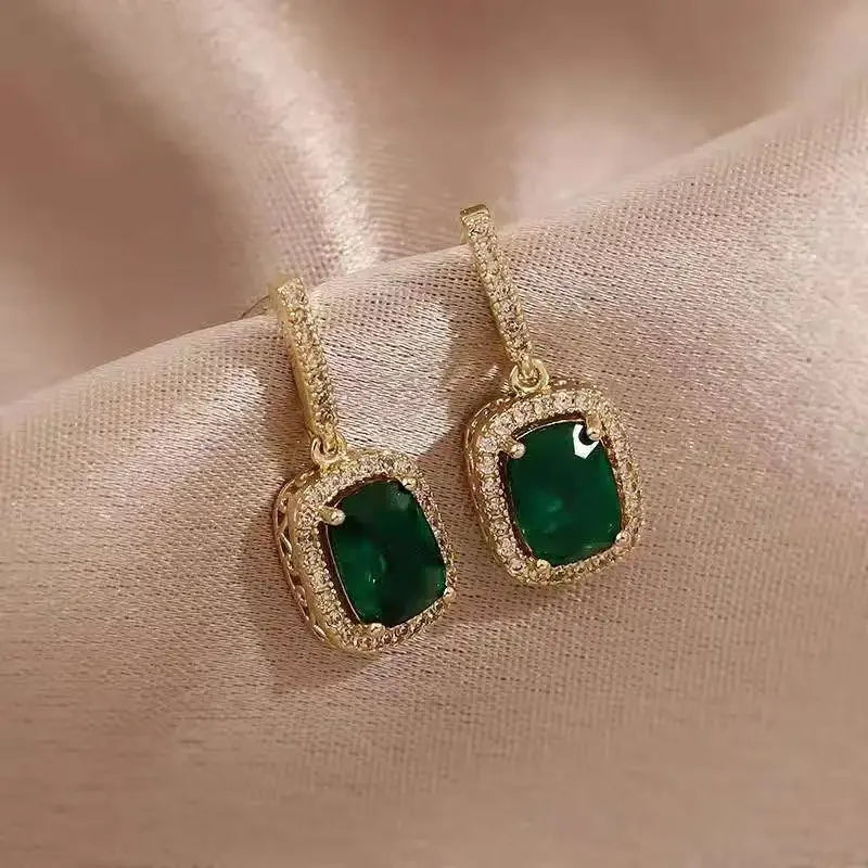 Boucles d'oreilles clous carrées en émeraude verte de luxe pour femmes, accessoires de fête de mariage de la mariée, boucles d'oreilles tendance pour femme