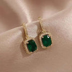 Boucles d'oreilles clous carrées en émeraude verte de luxe pour femmes, accessoires de fête de mariage de la mariée, boucles d'oreilles tendance pour femme