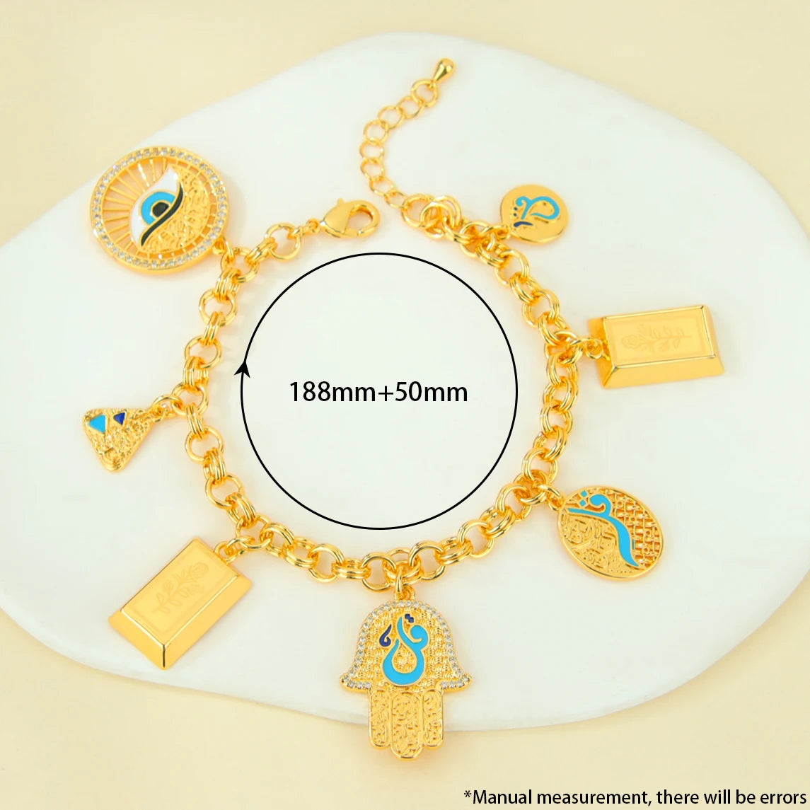 Arabic Fashion 21k Gold Plated Italian Islamic Charm Bracelet