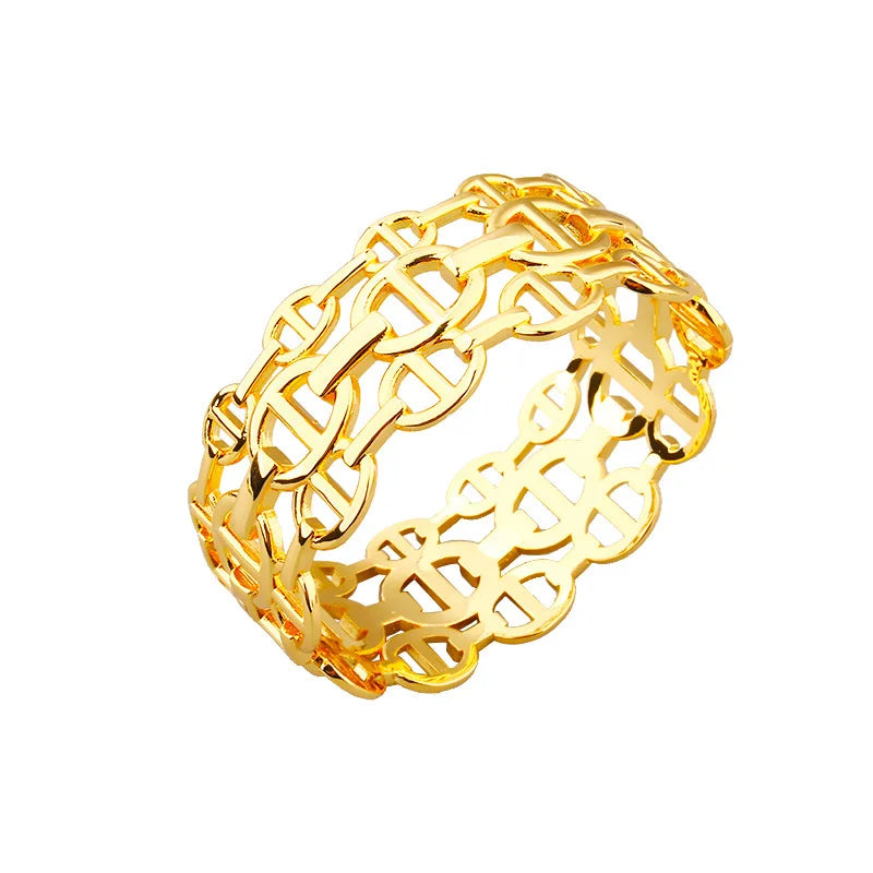 Luxurious Hollow Jewelry set Copper Zircon Bracelet Women Crystal Ring Statement Gif for Lady Fashion