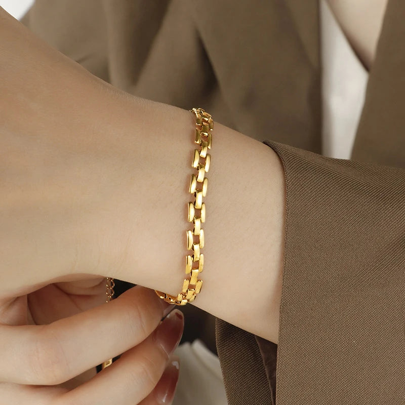 Vintage Stainless Steel Watch-Strap Chain Bracelet