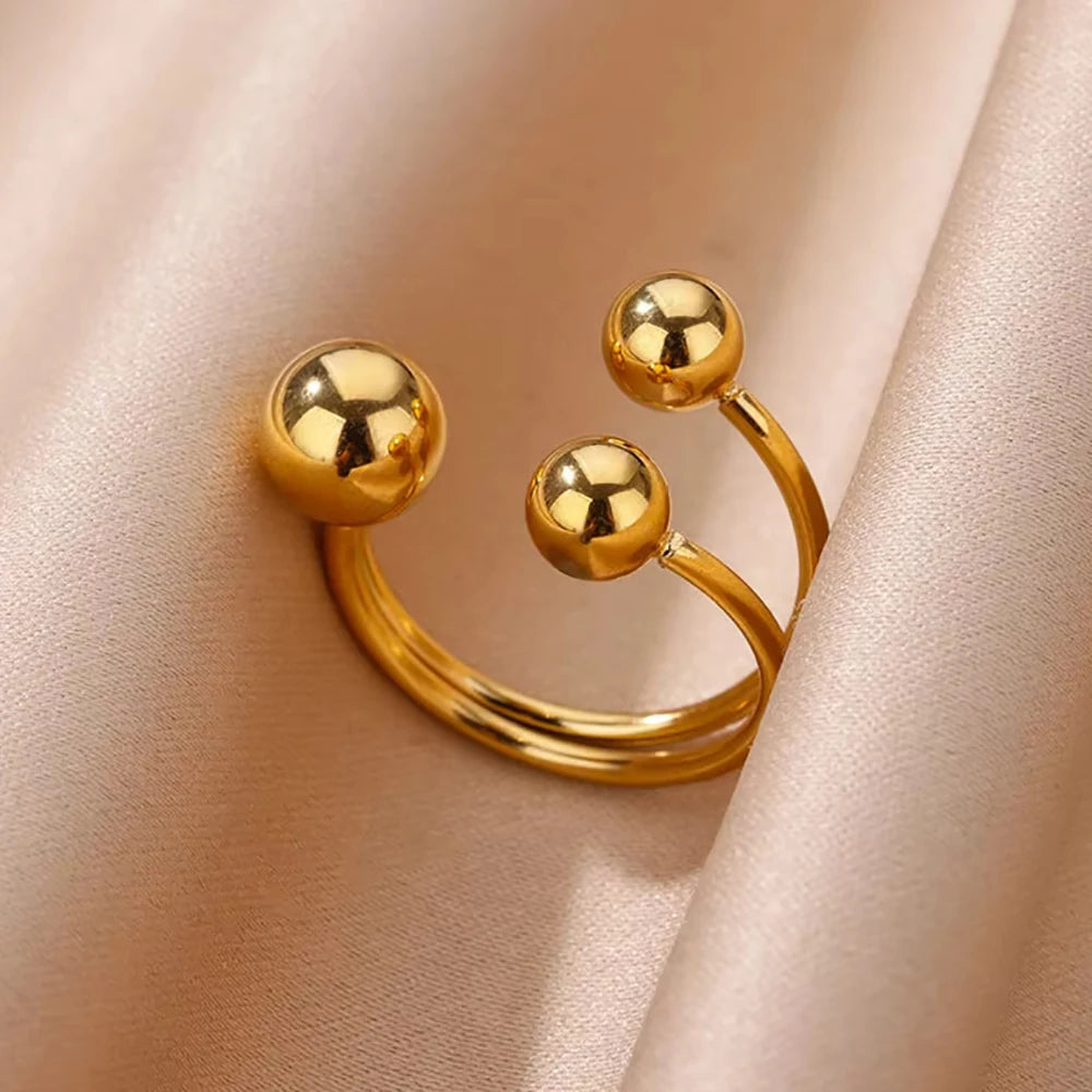316L Stainless Steel Gold-Color Multilayer Geometric Open Ring