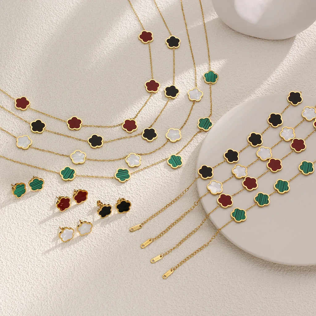 Hot Selling Stainless Steel Shell Plant Five Leaf Flower Set For Women's Jewelry Accessories Simple And Non Fading Clover