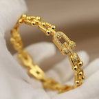 Stainless Steel Crystal Geometric Zirconia Bangle Set