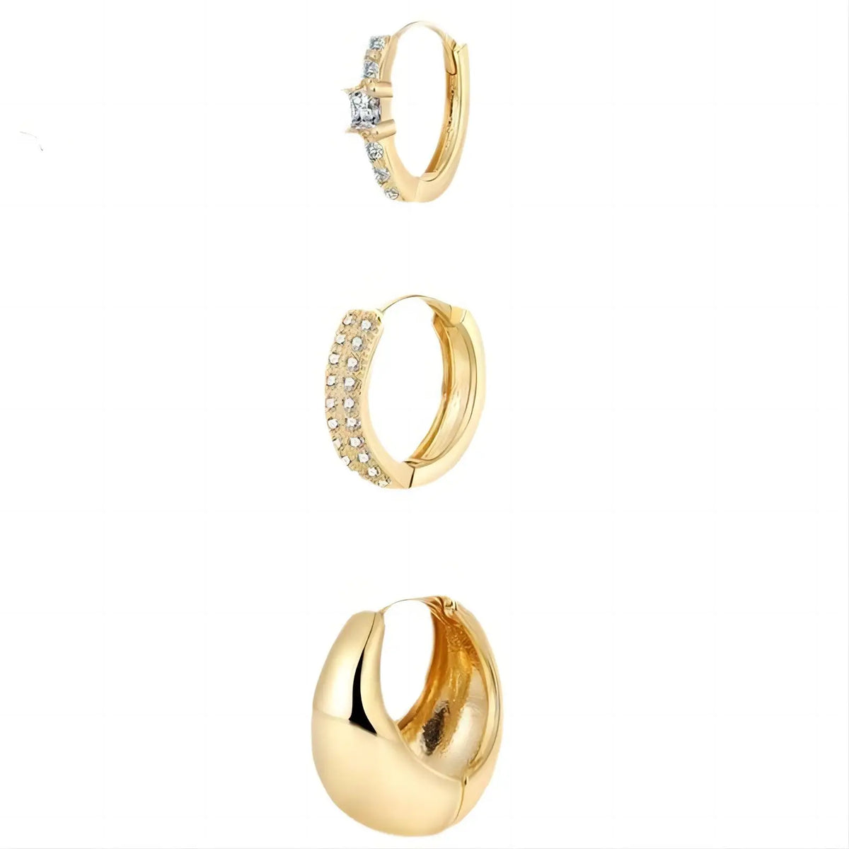 Hip-Hop Gold-Color U-Shape Water Drop Zirconia Earrings 3-Piece Set
