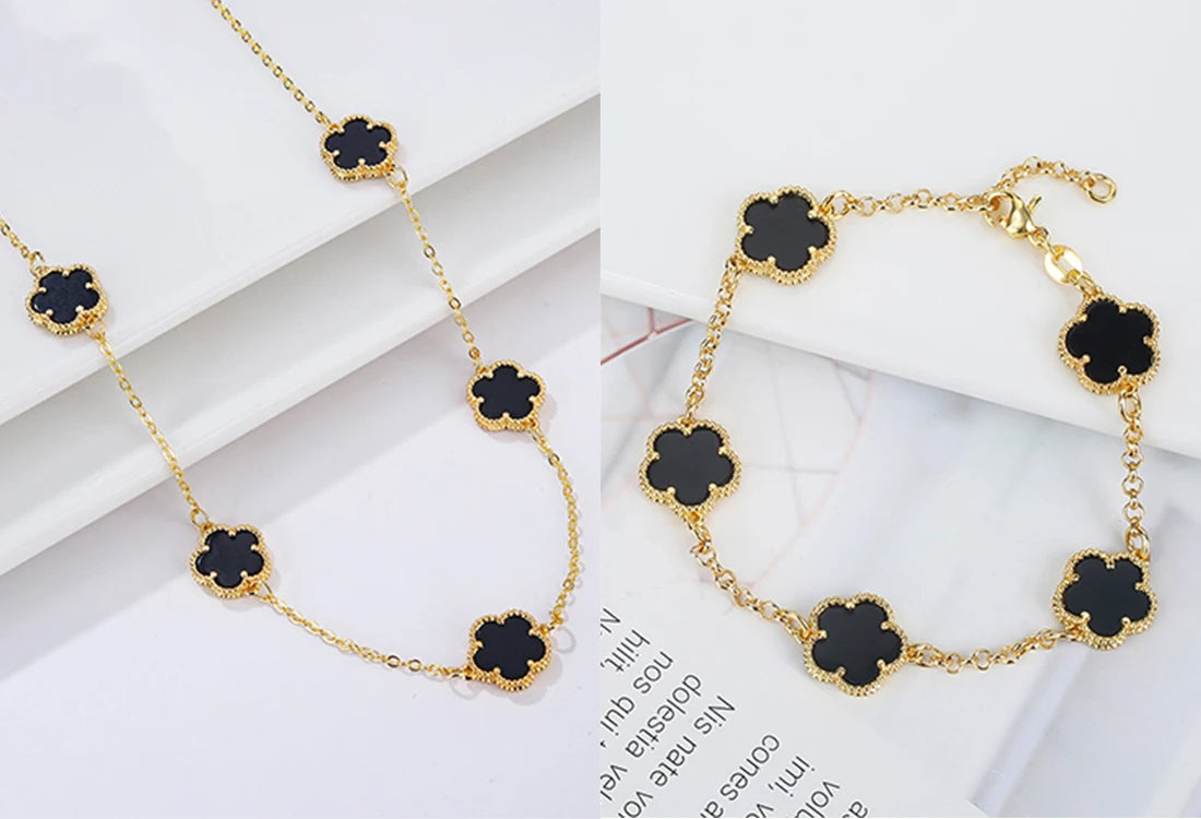 Hot Sale 14 Colors Five-Leaf Flower Set Bracelet Necklace Classic Simple Women Jewelry Set Suitable For Daily Party Wear Clover