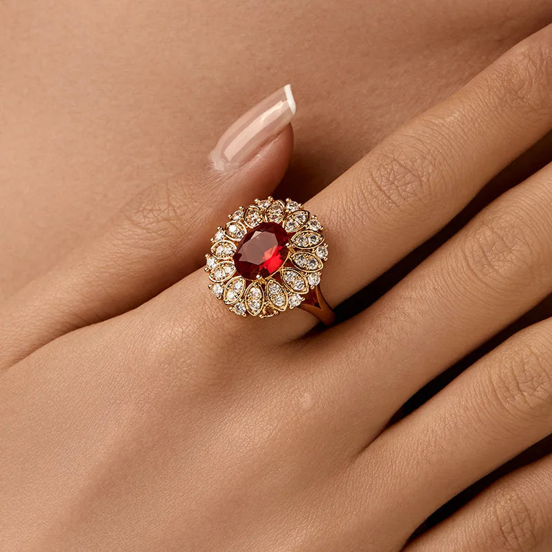 Personalized 18k Gold Plated Exquisite Zircon Ring with Opening Design European American Style Elegant Women Finger Ring