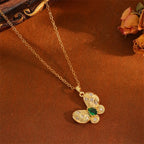 EILIECK Acier Inoxydable 316L Papillon Vert Zircon Pendentif Collier Boucles d'Oreilles Ensemble pour Femme Cadeau Tendance Bijoux de Luxe Étanche