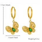 EILIECK Exquises Boucles d'Oreilles Pendantes Papillon Zircon Vert Acier Inoxydable Plaqué Or 18K Accessoires de Vacances Tendance pour Femme