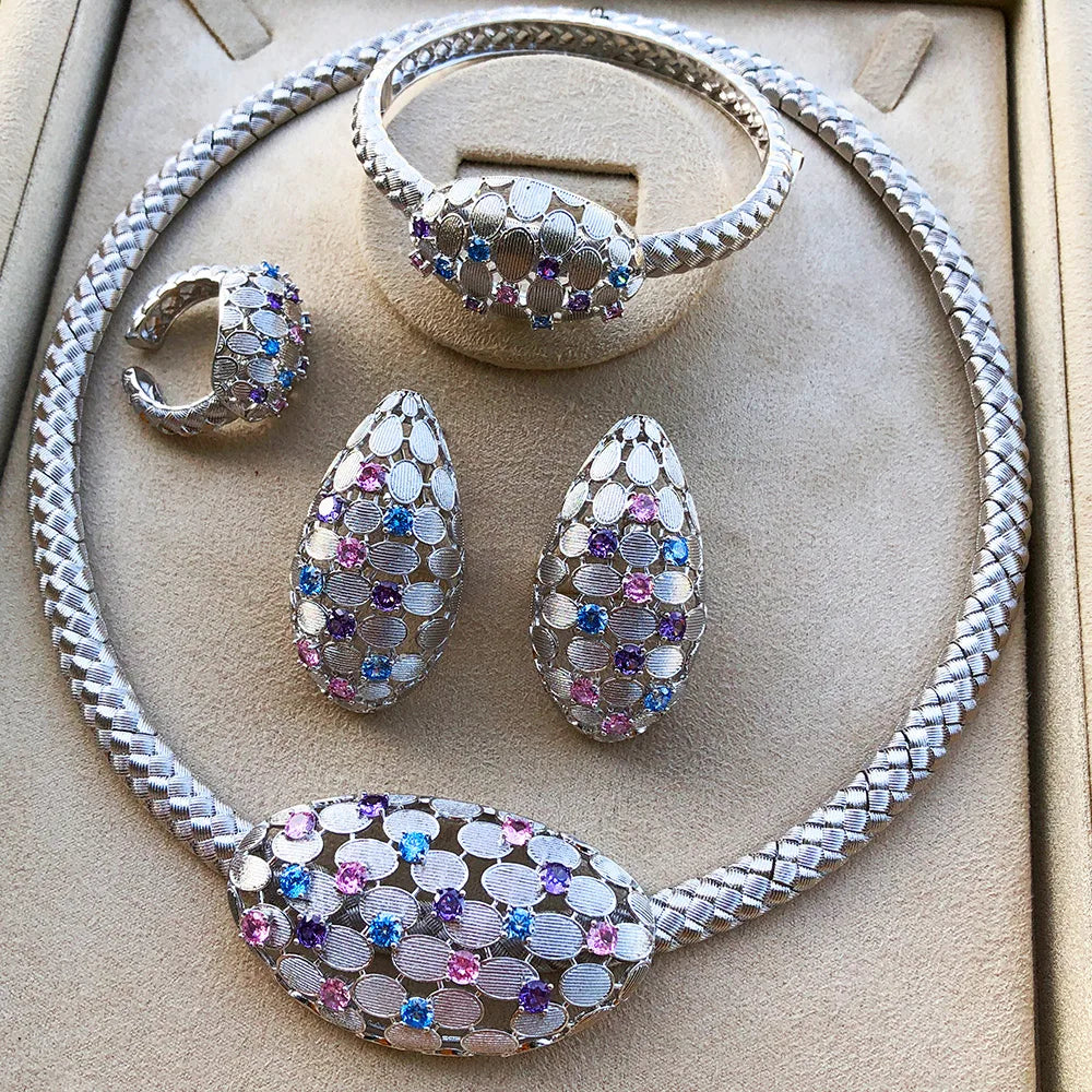 ChooseMe Luxury Flower Dubai CZ Bridal 4PCS Jewelry Set