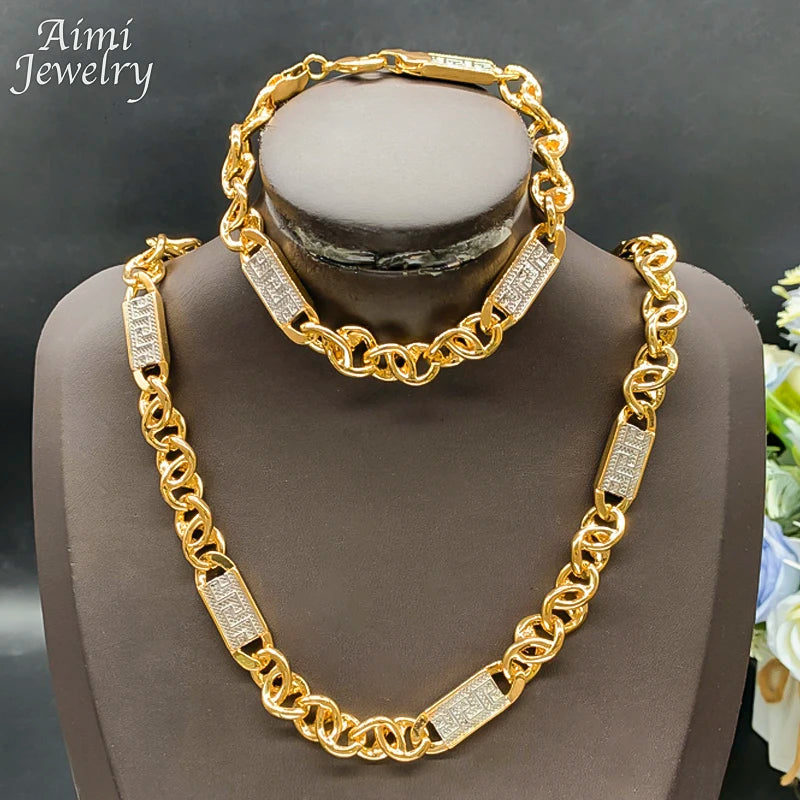 ChooseMe Hip Hop Trendy Chunky Gold-Plated African Necklace & Bracelet Set