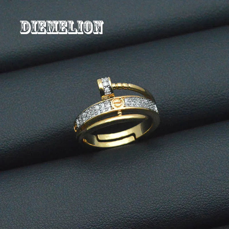 Luxury Two-Tone Multi-Layer Adjustable Zircon Nail & Screw Ring