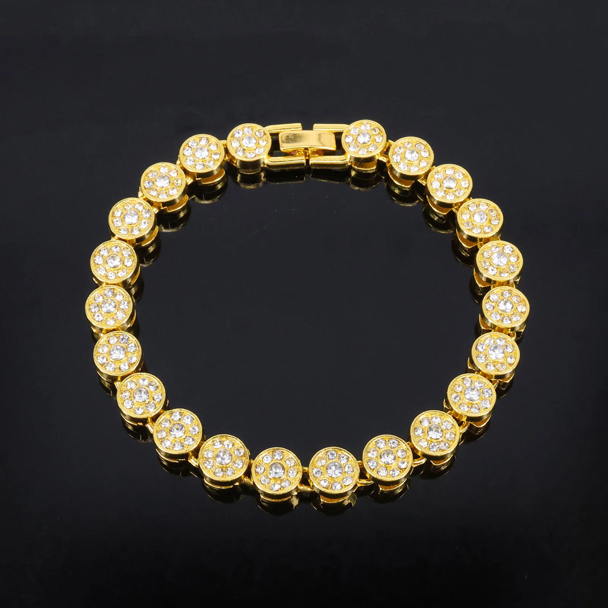 45cm New Shiny Round Rhinestone Hip Hop Tennis Chain & Bracelet Set