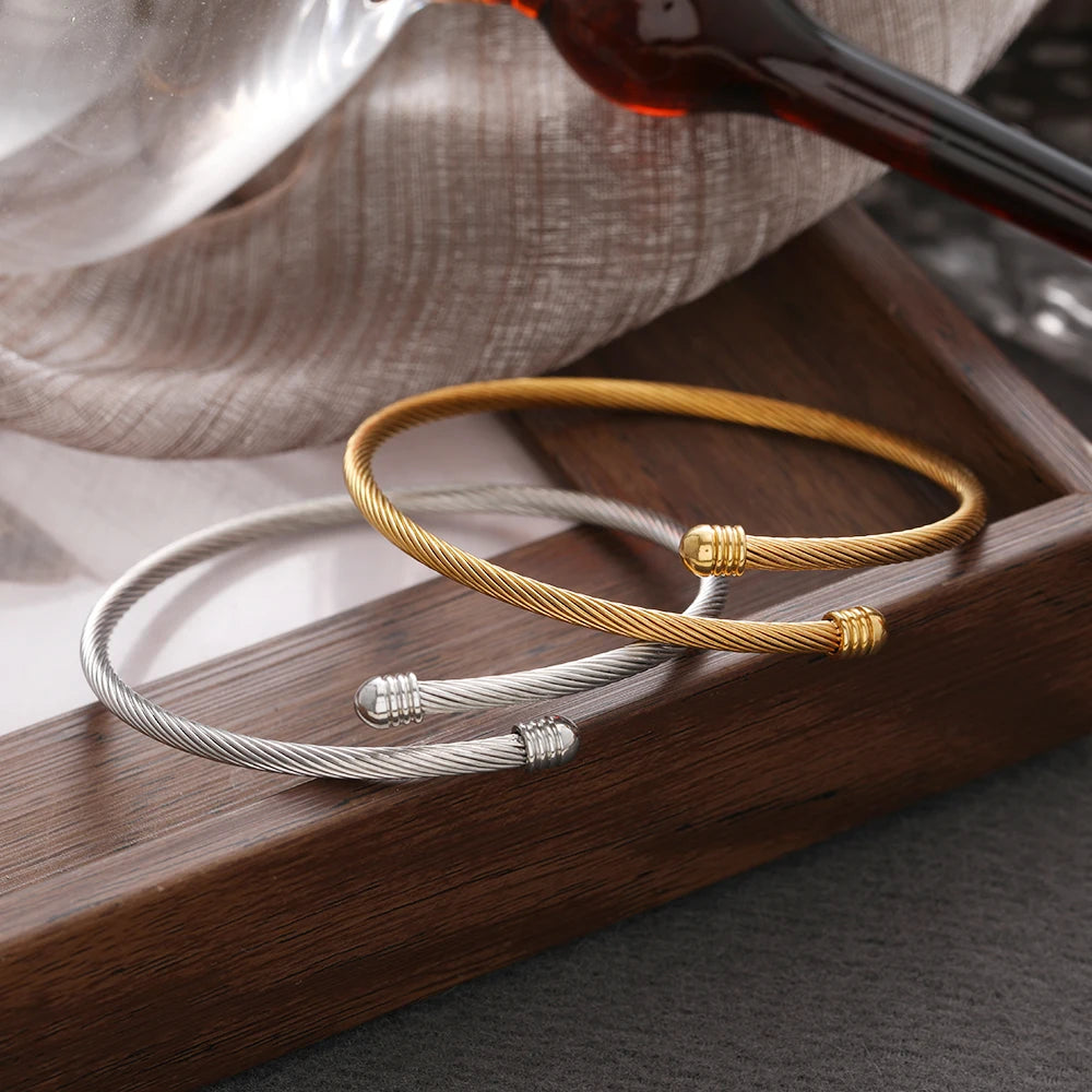woiwoi Stainless Steel Bracelets Vintage Fashion Simplicity Temperament Decals Wires Metal Bracelet For Women Jewelry Gifts
