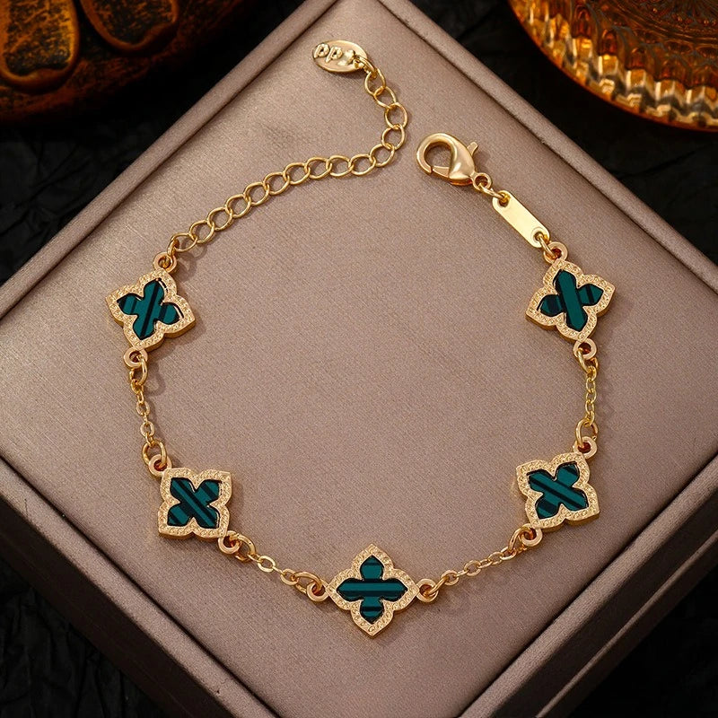 LENNIK Classic Luxury Lucky Clover Bracelet for Women, Elegant Five Leaf Flower Bracelet, Temperament Four Leaf Flower Jewelry
