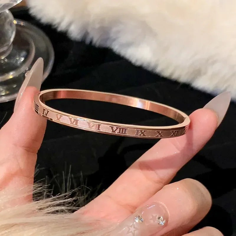 Titanium Steel Rose Gold Sparkling Zircon Waterproof Bangle