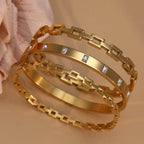 XB-041 Stainless Steel Gold-Plated Openwork Zirconia Bracelet