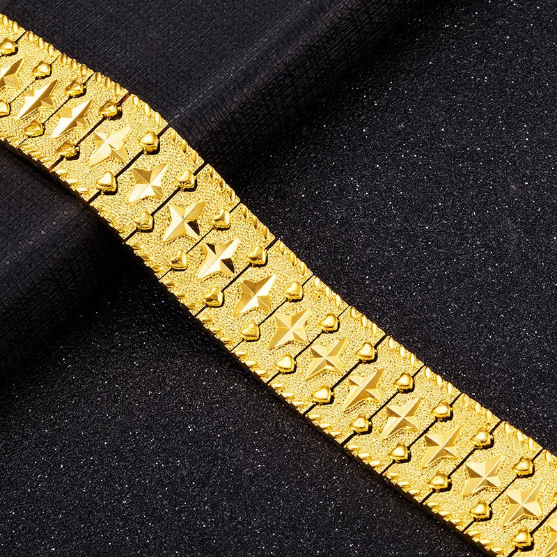 Luxury 24K 9999 Pure Gold real gold Wide watch chain men's temperament watch bracelet