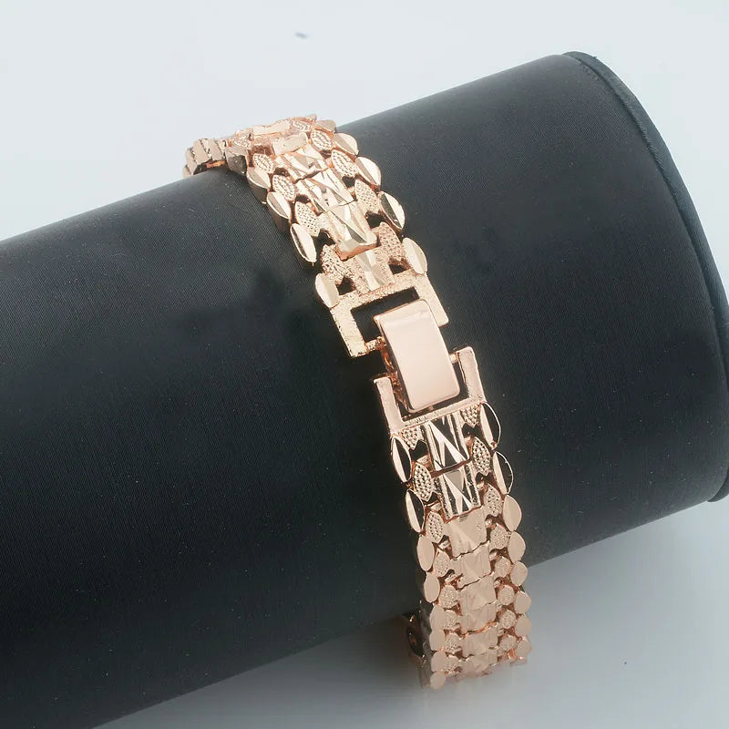 New Women Girls 585 Rose Gold Color Carving Wide Bracelets Toggle Lock Hot Jewelry(No Box)