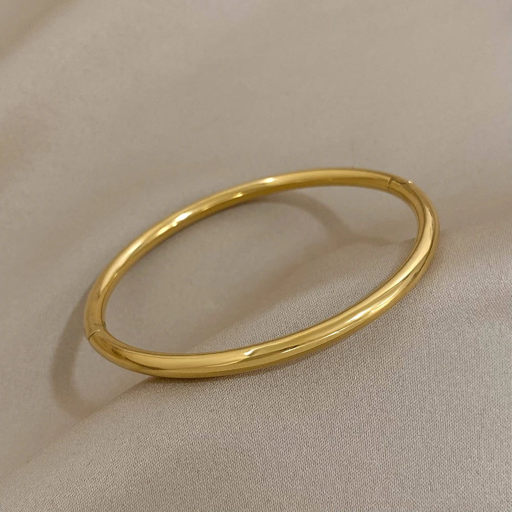 Trendy Gold-Plated 316L Stainless Steel Cubic Zirconia Bangle