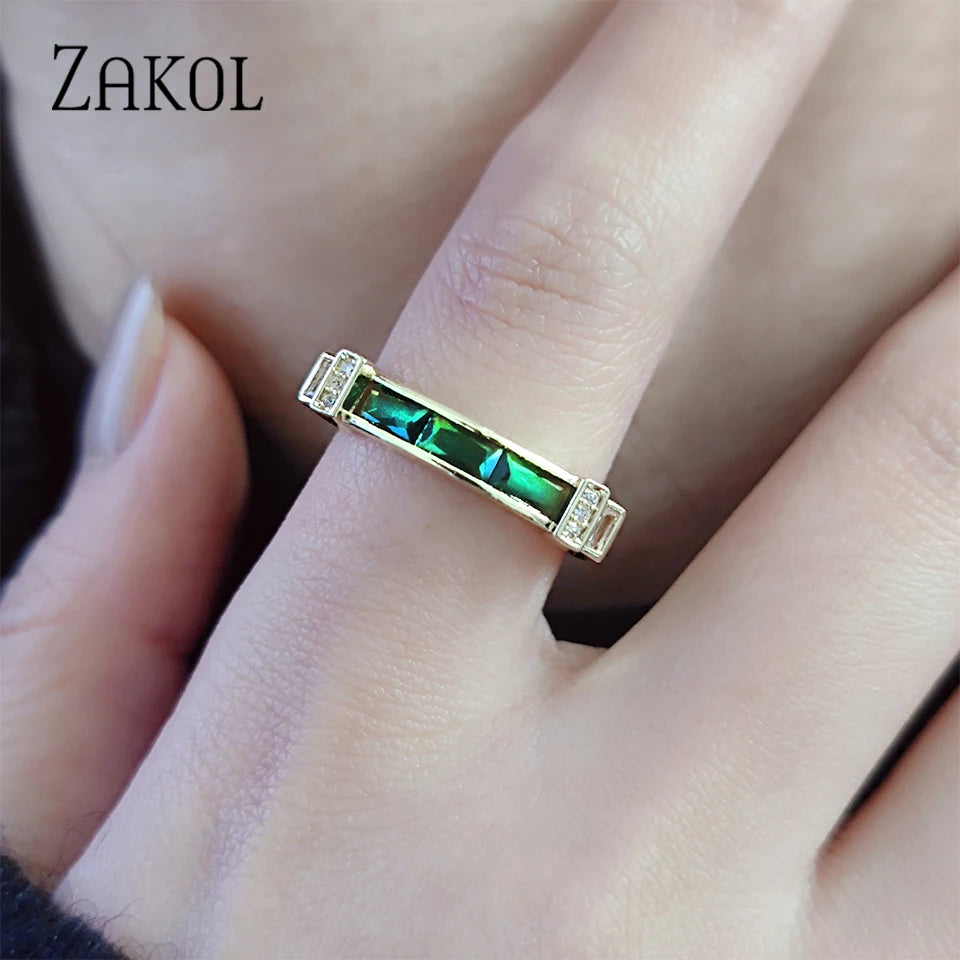 Luxury 18K Gold-Color Plated Classic Baguette Cubic Zirconia Engagement Ring