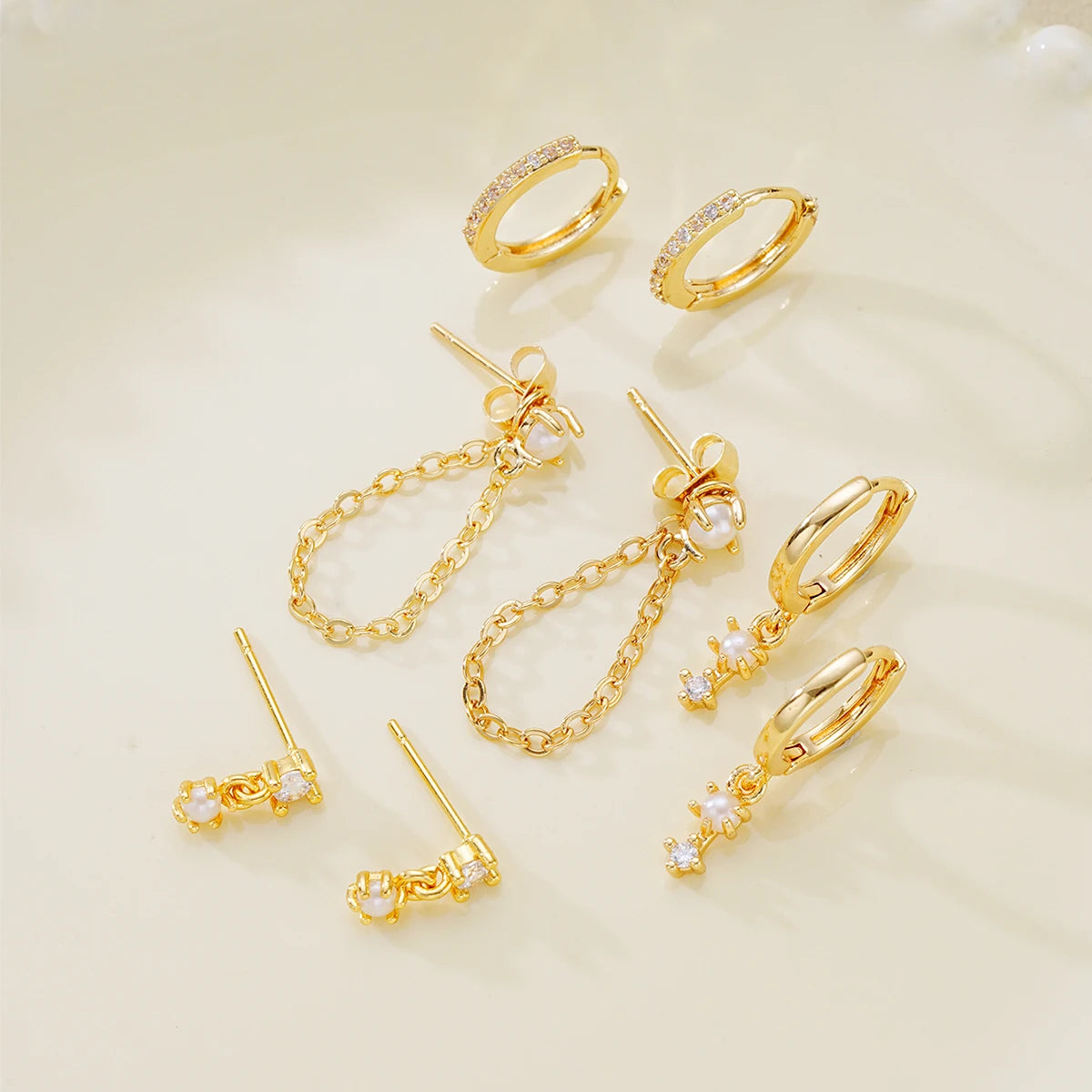 4 Pcs Fashion Gold Plated Zircon Earring Set For Women Dainty Copper Cartilage Piercing Earring Female Party Daily Jewelry Gifts