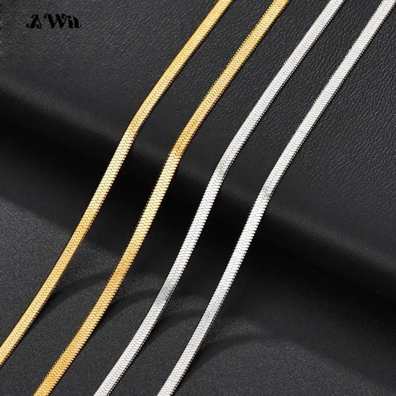 Awit Women Trend Classic Snake Chain Bracelet Gold Color Width 3/4/5MM Stainless Steel Chain Bracelet For Women Jewelry Gift