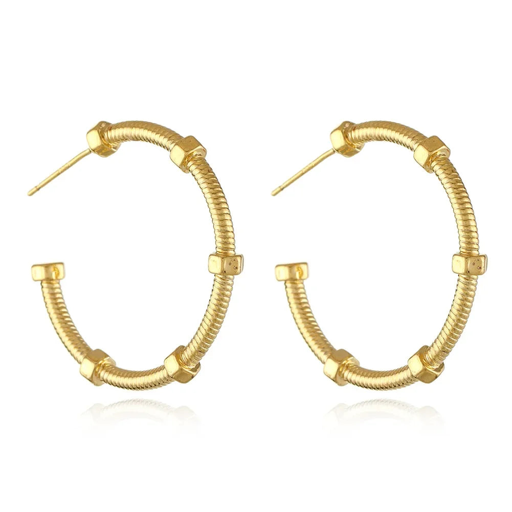 European And American Design SensibilityUnique Screw Cap C Shaped Earrings Women'sNiche Versatile Cold Wind Plated Gold Ear Circ