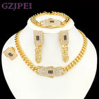 GZJPEI Chaîne Monaco Plaqué Or 18 carats Bijoux Set Chaîne Cubaine Collier Bracelet Haute Qualité Nouveauté 2025 Pour Cadeau Mariage Nuptial