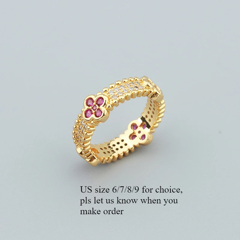 Fashion Luxury Lucky Geometry Cubic Ziron Engagement Bridal Bracelet Finger Ring copper Classic Lady Gift