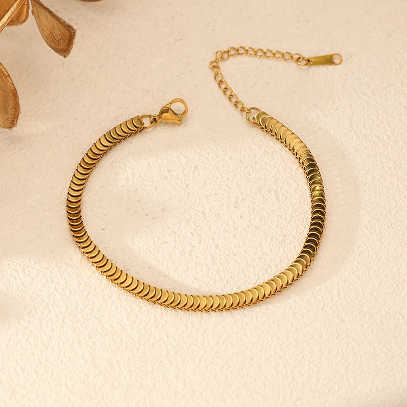 EILIECK Stainless Steel Handmade Fashion Chain Bracelet For Women 18K Gold PVD Plated Rust Proof Textured Unisex Jewelry Gift