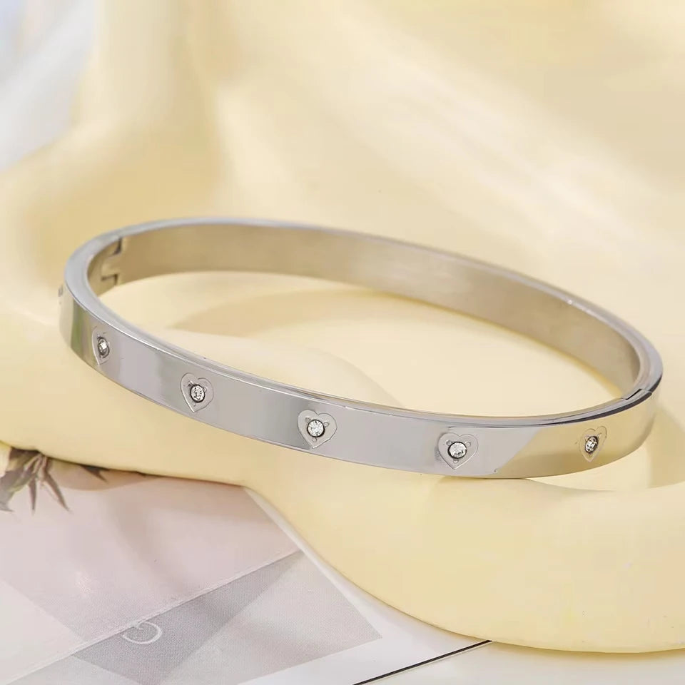 Yupsk 4/1Pcs Inlaid Zircon Stainless Steel Stackable Bracelet Delicate Flower Design Bangles Women's Fashion Versatile Jewelry