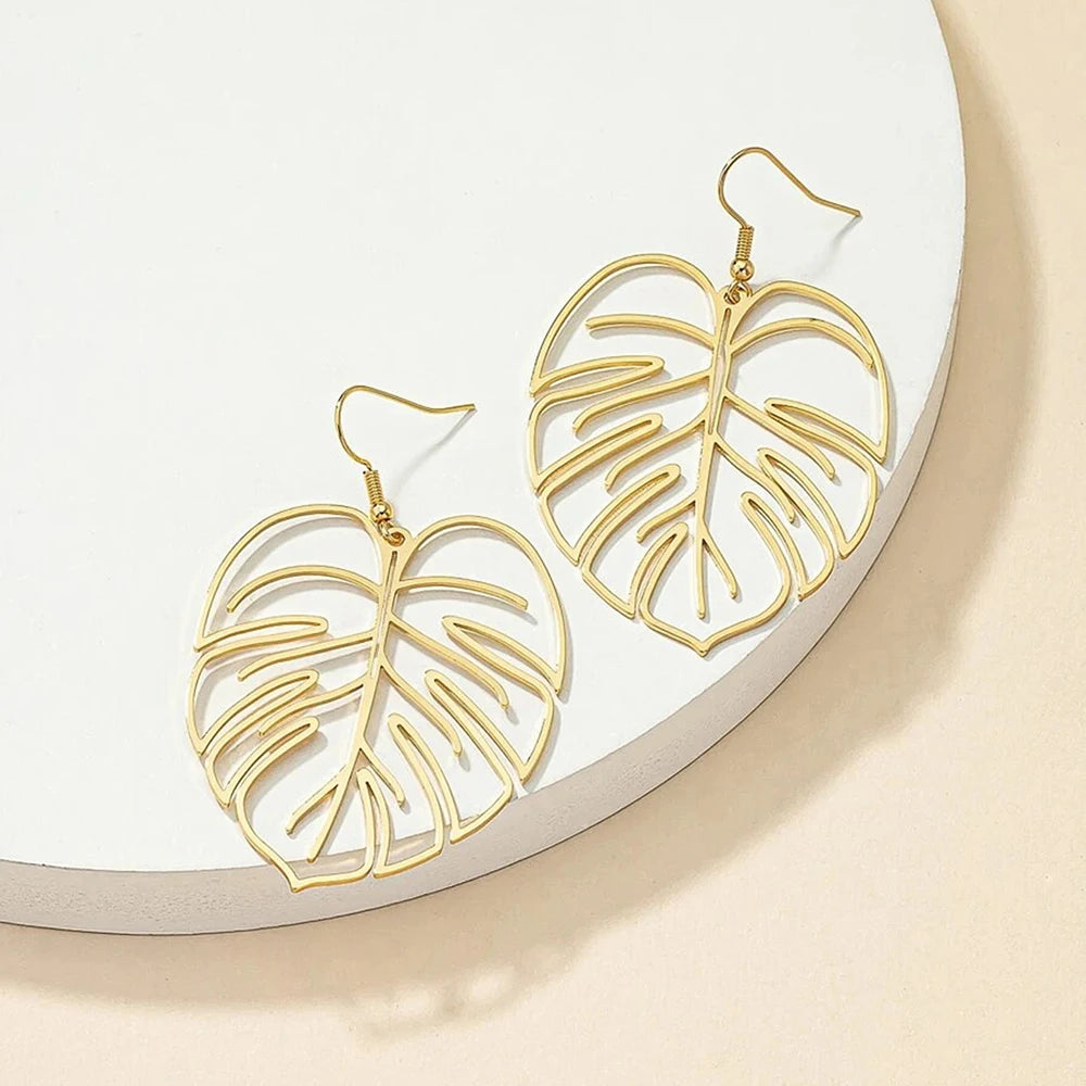 DOTIFI Stainless Steel Bohemian Hollow Exaggerated Leaf Dangle Drop Earring For Women Lady Geometric Female Jewelry